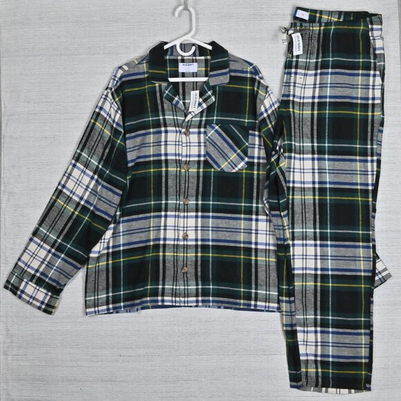 NWT Old Navy Flannel Plaid 100% Cotton Button Up Drawstring Green Pajamas XL - Picture 3 of 16